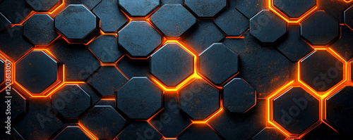 Dynamic hexagonal grid with vivid orange lum, this gives sensation of power and strength photo