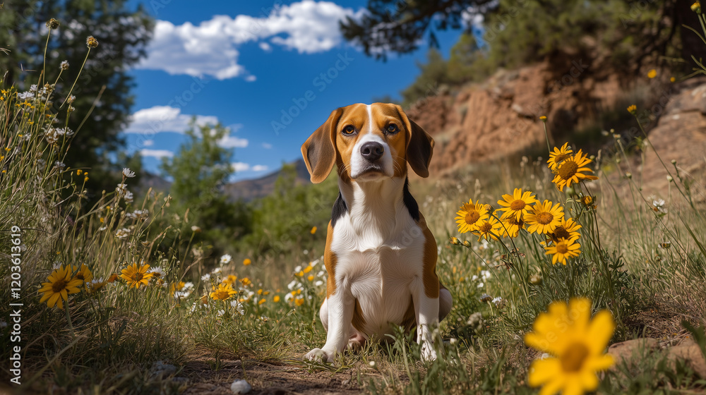 beagle puppy stands on green grass on a summer morning beagle puppy stands on green grass on a summer morning