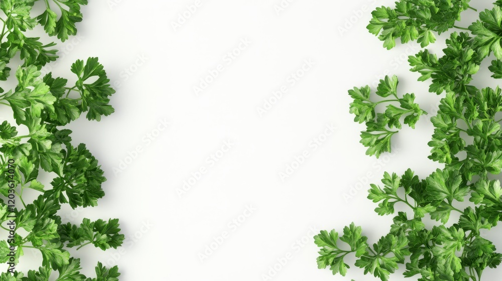 Fresh Green Parsley Leaves on a White Background for Culinary Use Fresh Green Parsley Leaves on a White Background for Culinary Use