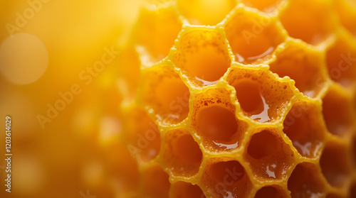 Honeycombs, macro photography, honeycombs with honey, background.
