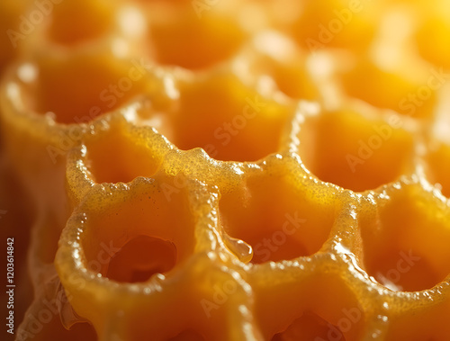 Honeycombs, macro photography, honeycombs with honey, background.