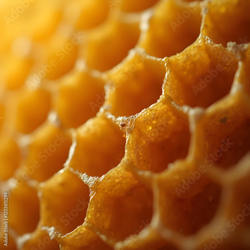 Honeycombs, macro photography, honeycombs with honey, background.