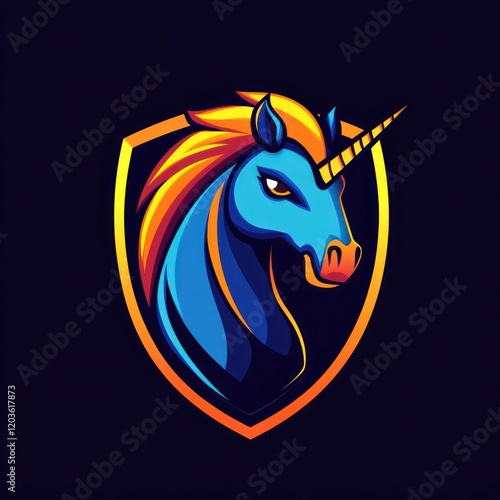 Wallpaper Mural Colorful unicorn logo, shield graphic, esports design, possible for use on clothing Torontodigital.ca