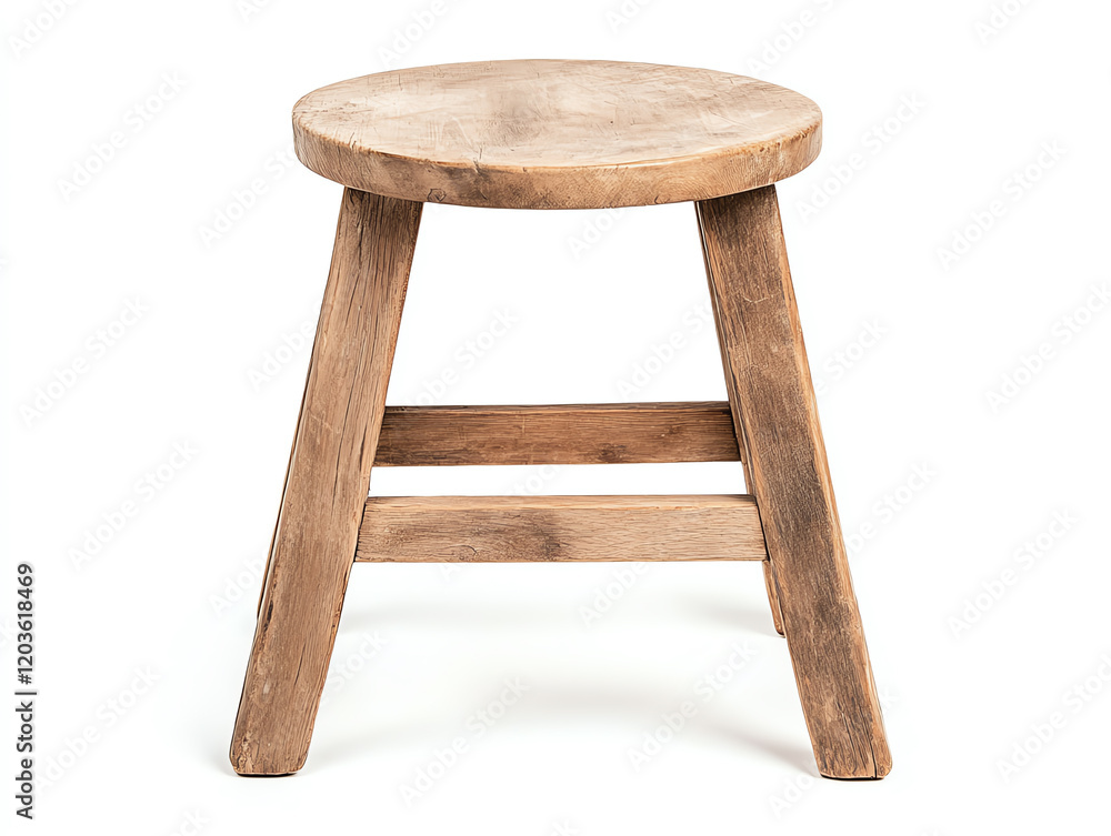 A rustic wooden stool with a round seat and sturdy legs, perfect for home decor or casual seating in any interior space. A rustic wooden stool with a round seat and sturdy legs, perfect for home decor or casual seating in any interior space.