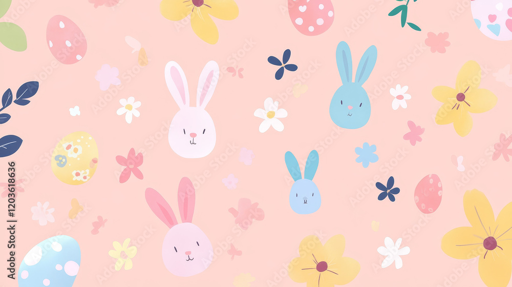 Whimsical bunny and flower pattern springtime celebration digital artwork soft pastel environment playful viewpoint joyful concept for kids designs Whimsical bunny and flower pattern springtime celebration digital artwork soft pastel environment playful viewpoint joyful concept for kids designs