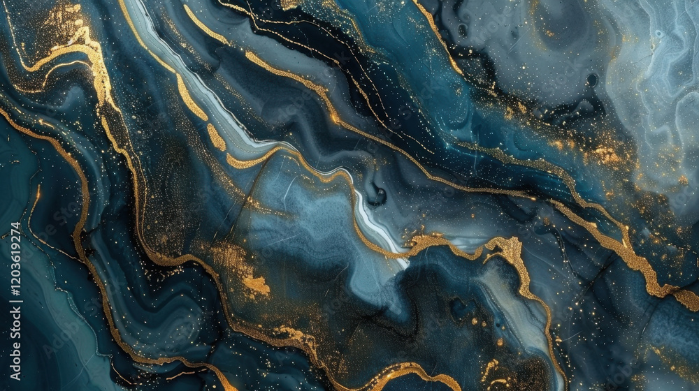 Obraz premium stunning abstract background featuring swirling blue and gold patterns, creating sense of depth and elegance. Perfect for modern design projects