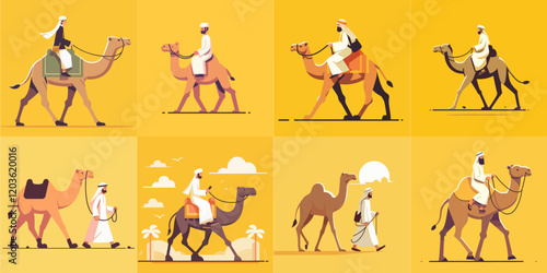 illustration of someone riding a camel isolated on yellow background