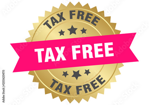 tax free. tax free round pink and gold label isolated on transparent background