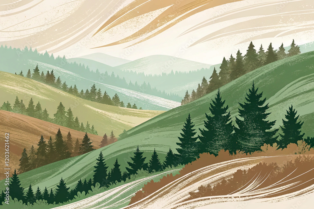 Fototapeta premium Fluid brush strokes in varying shades of green and other colors for an organic and dynamic look