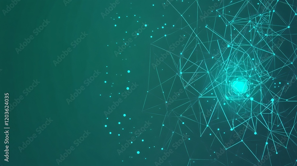 Fototapeta premium Abstract Teal Network Connection Lines Dots Digital Technology Background