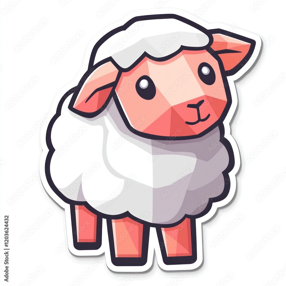 Cute cartoon sheep sticker, simple design, isolated on white. Possible use digital sticker, social media post Cute cartoon sheep sticker, simple design, isolated on white. Possible use digital sticker, social media post