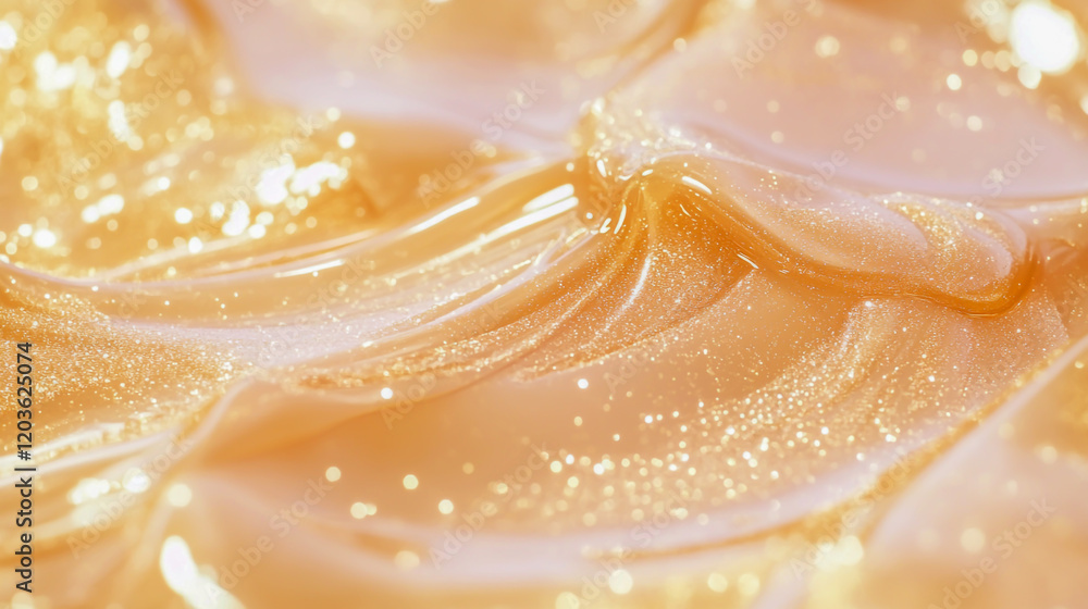 Close-up of golden oil bubbles with a luxurious cosmetic aesthetic Close-up of golden oil bubbles with a luxurious cosmetic aesthetic