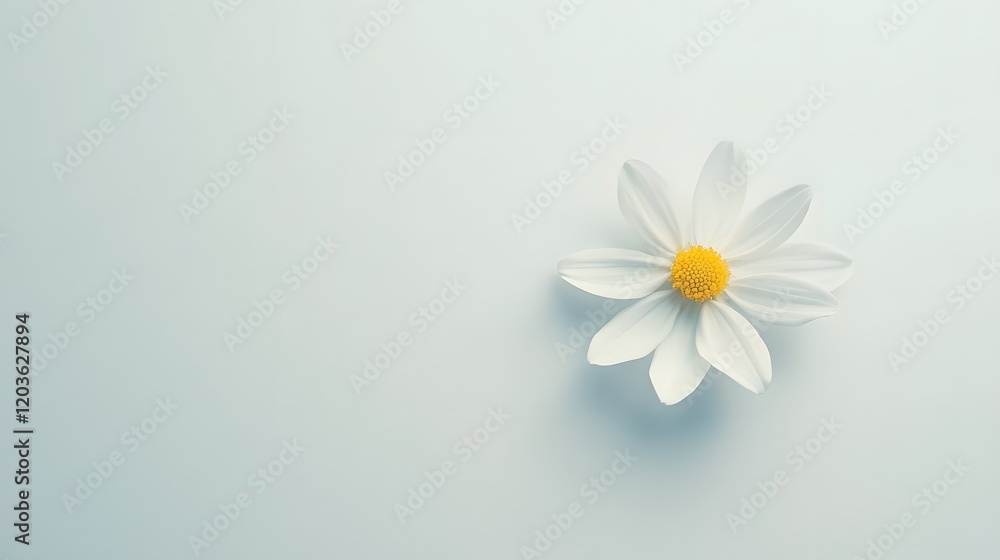 Single White Daisy Flower on Light Blue Background