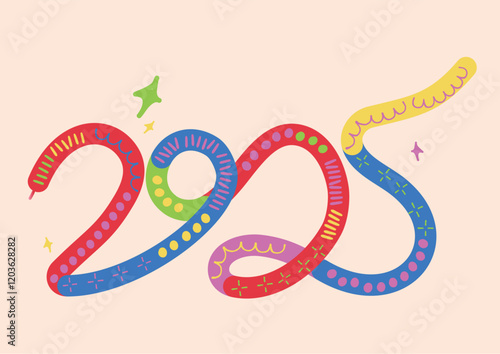 The snake in circling forms the 2025 word.