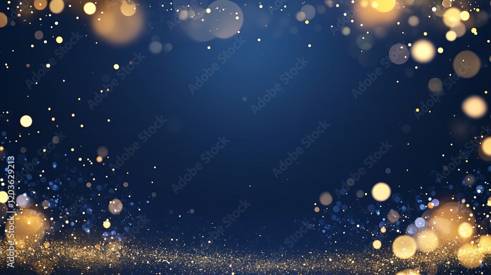 Fototapeta premium Blue and Gold Bokeh Background with Sparkling Glitter, Festive Light Effect, and Elegant Shimmering Design for Celebratory Events and Luxury Party Decor
