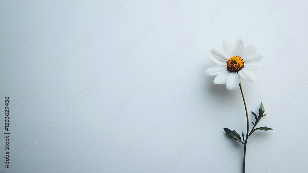 Single White Daisy Flower on Light Blue Background Single White Daisy Flower on Light Blue Background