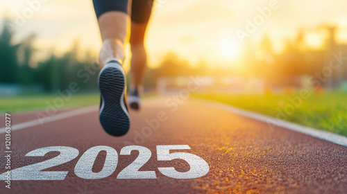 Wallpaper Mural Runner in Action on Track with 2025 Mark under Beautiful Sunset Sky Torontodigital.ca