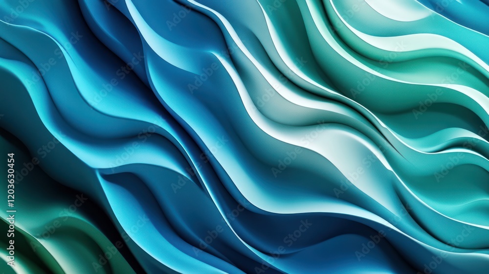 Fototapeta premium Abstract Teal and Blue Wave Pattern: A Serene Digital Art