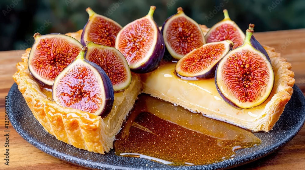 A delicious puff pastry tart topped with ripe fresh figs, drizzled with a sweet glaze of honey, providing the perfect balance of crispy, flaky pastry, juicy figs, and sticky sweet honey. A delicious puff pastry tart topped with ripe fresh figs, drizzled with a sweet glaze of honey, providing the perfect balance of crispy, flaky pastry, juicy figs, and sticky sweet honey.