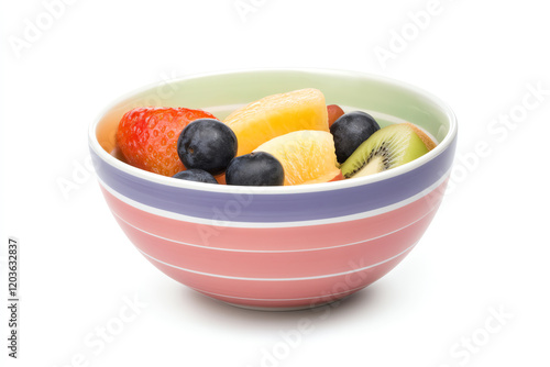 A vibrant mix of fresh fruits in a colorful bowl, perfect for a healthy snack or as a dessert option. photo