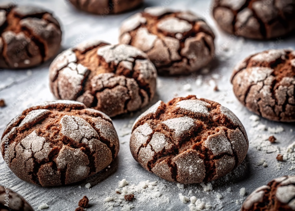 Delicious Chocolate Crinkle Cookies on White Background - Sweet Treat Photography Delicious Chocolate Crinkle Cookies on White Background - Sweet Treat Photography
