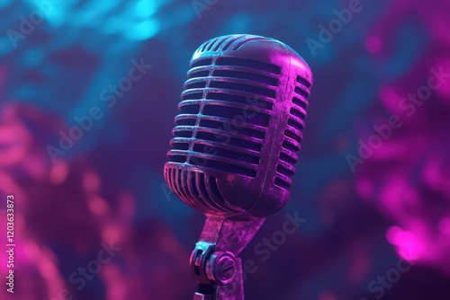 vintage microphone on an abstract background for a podcasting or interview concept, world radio day
