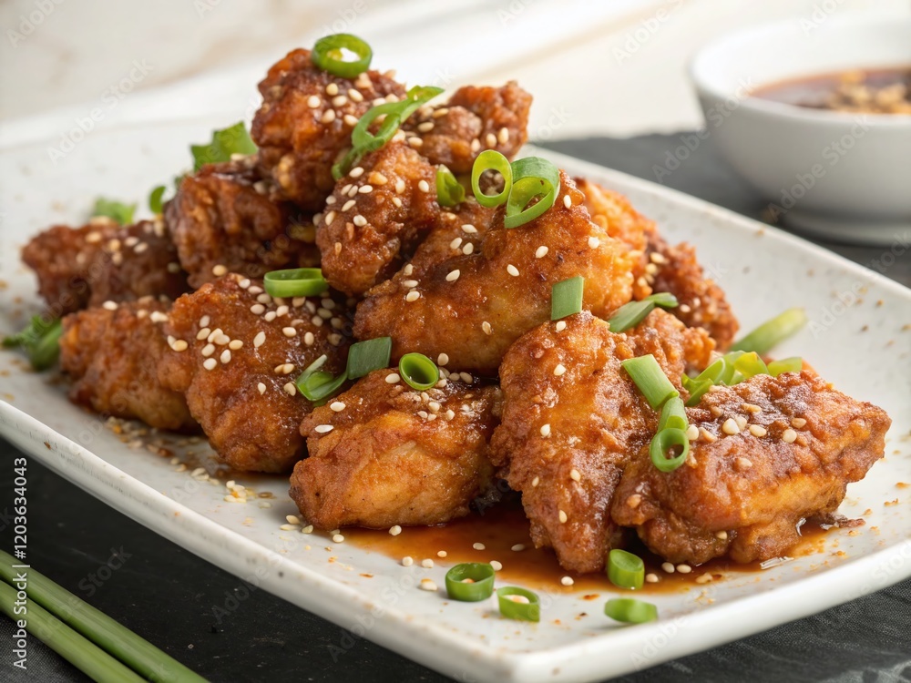 Delicious Crispy Chicken with Sesame Seeds and Green Onions - Asian Cuisine Delicious Crispy Chicken with Sesame Seeds and Green Onions - Asian Cuisine