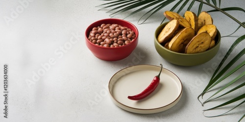 Red beans dried plantains and chili pepper photo