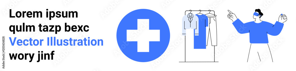 Healthcare professional adjusting uniform next to a cross symbol signifying medical care. Ideal for healthcare services, medical equipment, health applications, hospital websites, medical blogs Healthcare professional adjusting uniform next to a cross symbol signifying medical care. Ideal for healthcare services, medical equipment, health applications, hospital websites, medical blogs