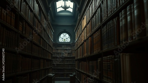 In a richly atmospheric dark academia library every nook and cranny is filled with intricate details