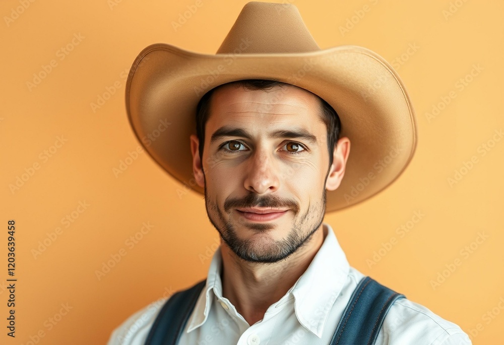 Male western person in casual attire on warm beige background Male western person in casual attire on warm beige background