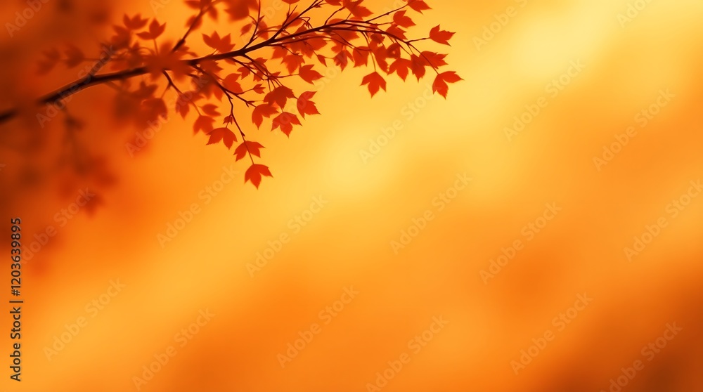 Autumn Branch Silhouette Orange Sunset Background Soft Hues