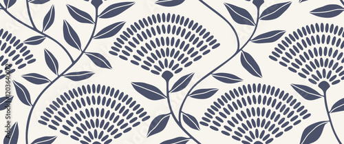 Abstract floral seamless pattern with dotted style. flower and leaves background. flora silhouette summer pattern modern vector style.