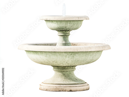 Elegant stone fountain featuring two tiers and gentle water flow, perfect for enhancing garden beauty and tranquility. photo