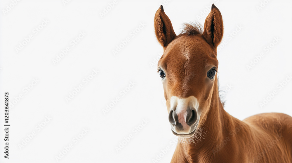 Obraz premium Image of a horse foal isolated on a clean white background, showcasing its innocence and beauty, perfect for stock photography.