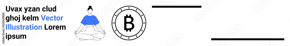 Meditation figure in blue attire, Bitcoin symbol, and text elements. Ideal for wellness, mindfulness, finance, cryptocurrency, harmony, investment, and digital innovation themes. Great for landing Meditation figure in blue attire, Bitcoin symbol, and text elements. Ideal for wellness, mindfulness, finance, cryptocurrency, harmony, investment, and digital innovation themes. Great for landing
