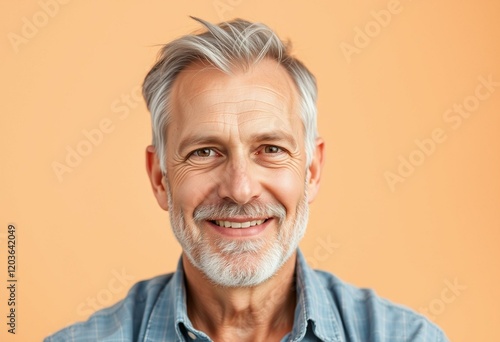 Portrait of a male westerner against a warm beige background