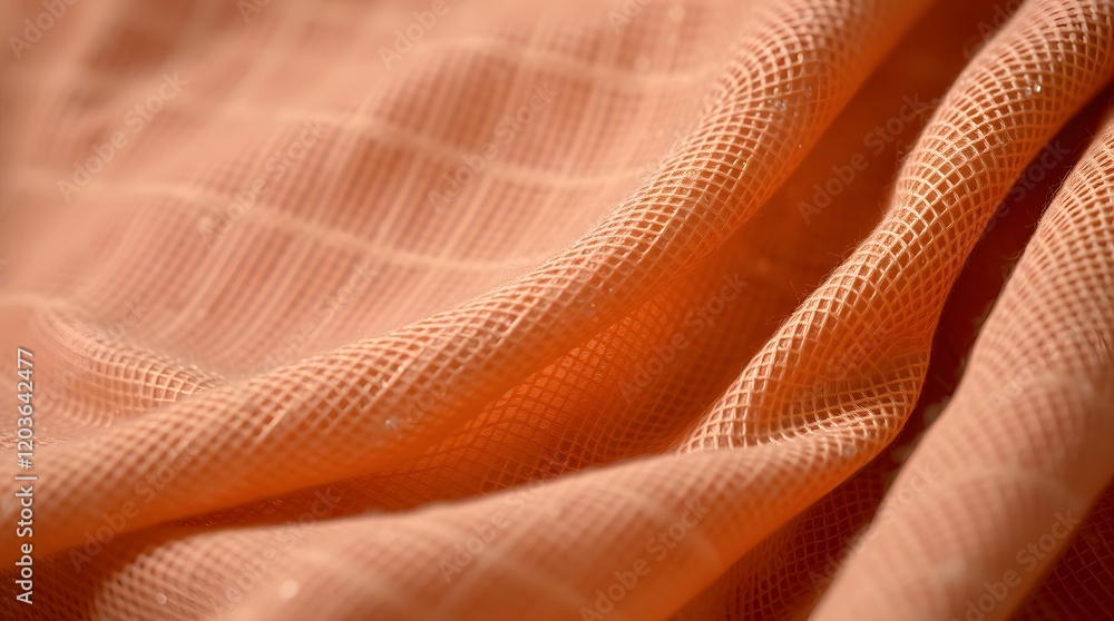 Peach Net Fabric Draped Soft Texture Close Up Peach Net Fabric Draped Soft Texture Close Up