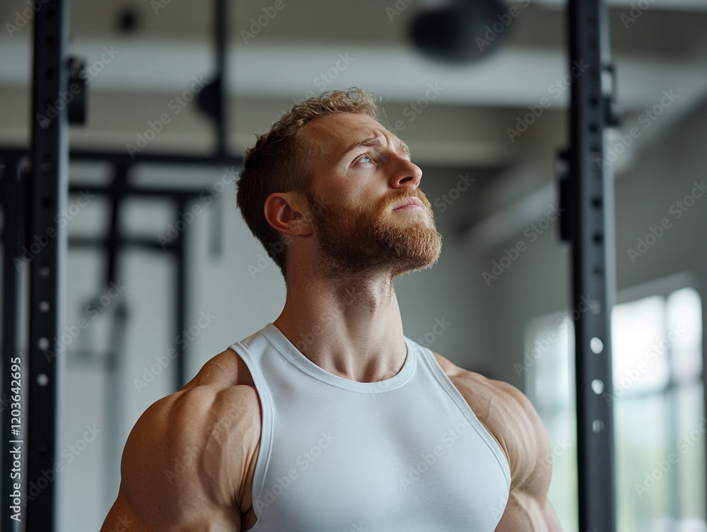 Strong man training with determination in gym setting Strong man training with determination in gym setting