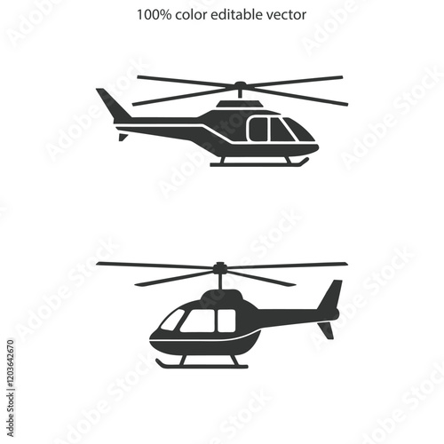 Helicopter, chopper, copter, air copter silhouette vector illustration art design.Helicopter icon logo on isolated white background with glyph icon style, Helicopter vector illustration. 