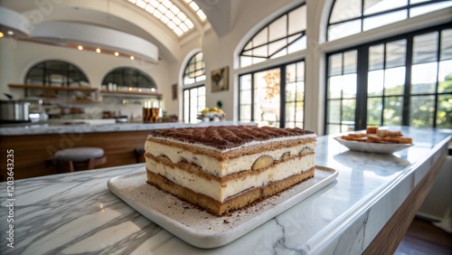 Fototapeta Naklejka Na Ścianę i Meble -  Delicious Tiramisu Dessert in Elegant Setting, Architectural Photography