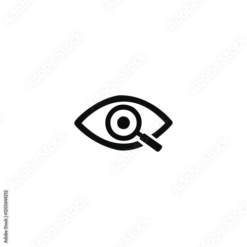 Silhouette of a magnifier with eye. Eye icon. View icon. Vector illustration of human eye.