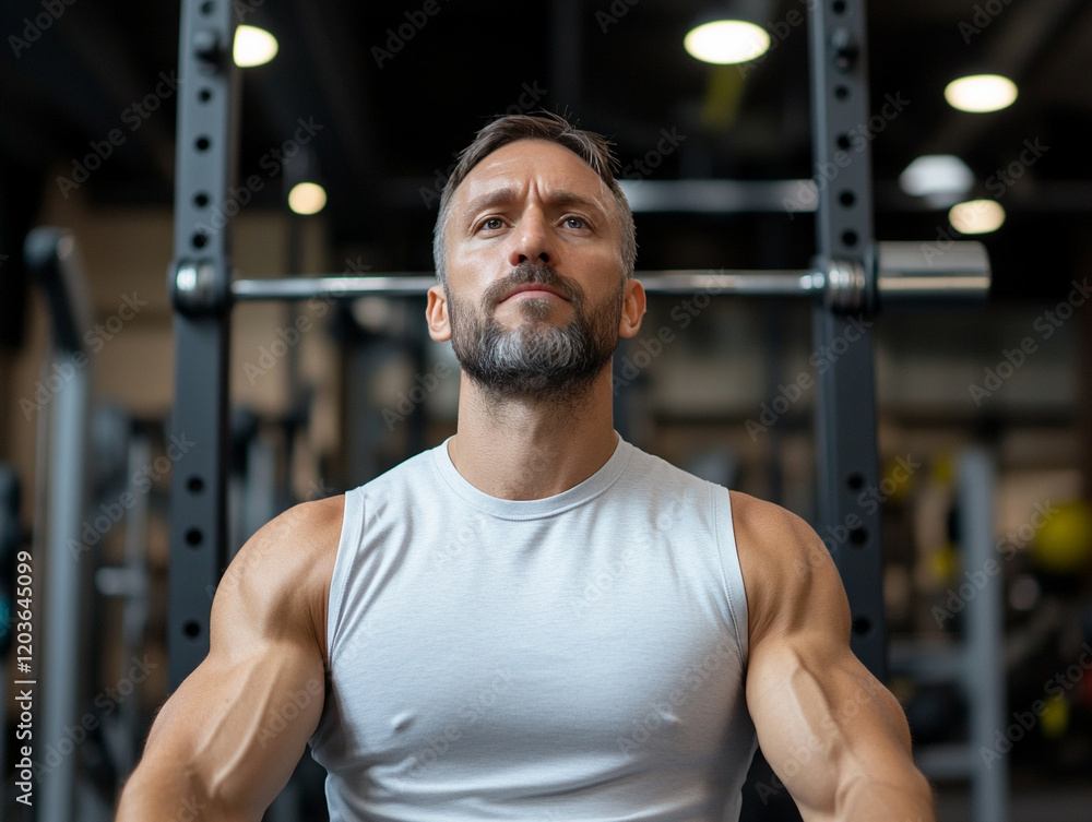 Strong man focusing on workout at gym training session Strong man focusing on workout at gym training session