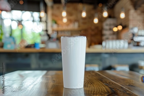 Wallpaper Mural White Cup on a Wooden Table in a Cozy Coffee Shop Setting Torontodigital.ca