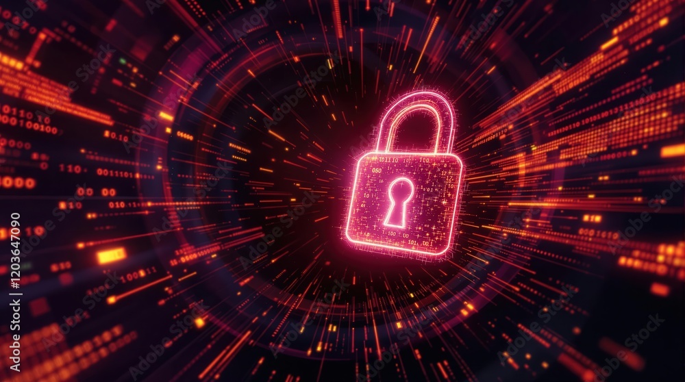 Glowing padlock digital security concept. Abstract futuristic background with data streams. Ideal for cybersecurity, data protection, and privacy themes Glowing padlock digital security concept. Abstract futuristic background with data streams. Ideal for cybersecurity, data protection, and privacy themes
