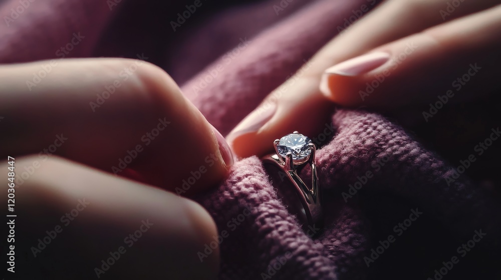 Close-up of a hand meticulously polishing and cleaning a sparkling diamond ring using a microfiber fabric, highlighting the detail and focus on luxury jewelry care and shine restoration Close-up of a hand meticulously polishing and cleaning a sparkling diamond ring using a microfiber fabric, highlighting the detail and focus on luxury jewelry care and shine restoration