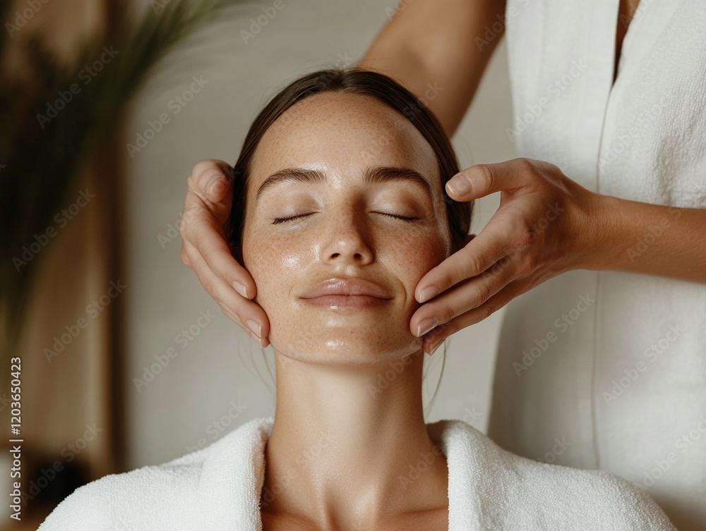 Naklejka premium Relaxing facial treatment at a wellness spa