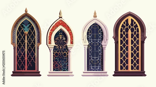 Elegant Islamic Window with Intricate Line Shapes in Muslim Architecture photo