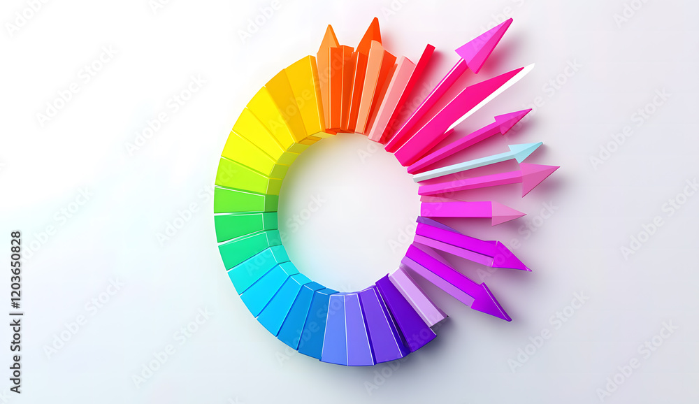 Obraz premium Colorful 3D Arrows Forming a Circular Pattern on White Background