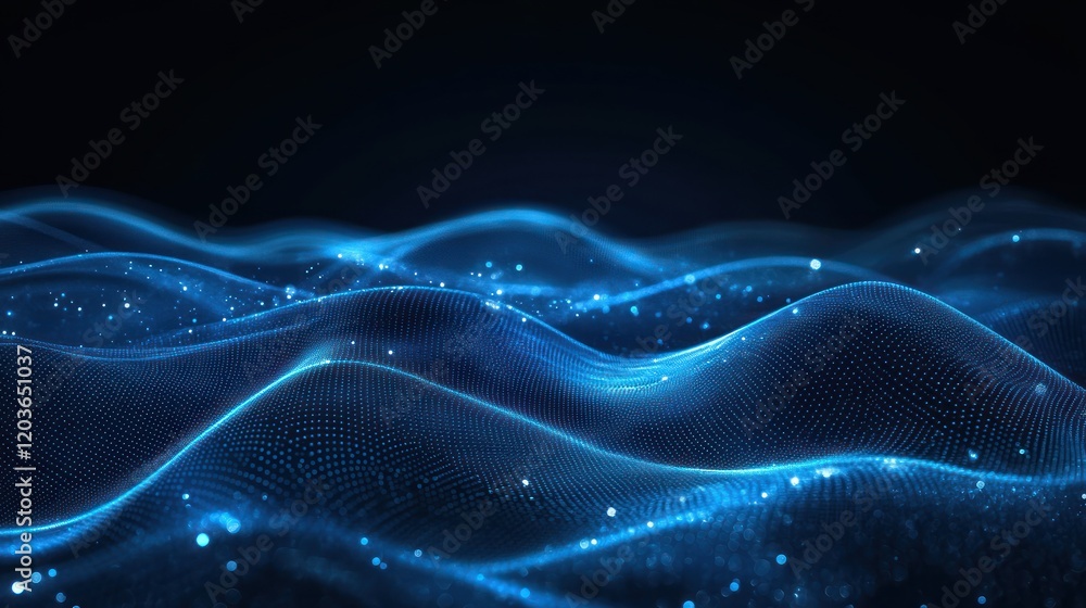 Abstract Blue Wave Digital Art: Glowing Particles and Dynamic Flow Abstract Blue Wave Digital Art: Glowing Particles and Dynamic Flow